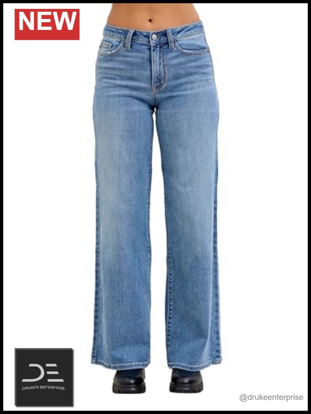Mid Rise Retro Wide Leg Jeans Cotton Spandex Stretchable